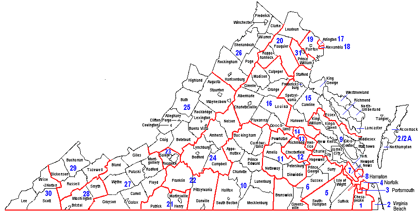 Map of Virginia #39 s Judicial Circuits and District